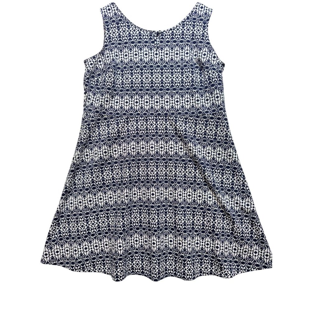 Talbots Womens Sleeveless A-Line Dress Size 2X Navy White Geometric Casual Chic
